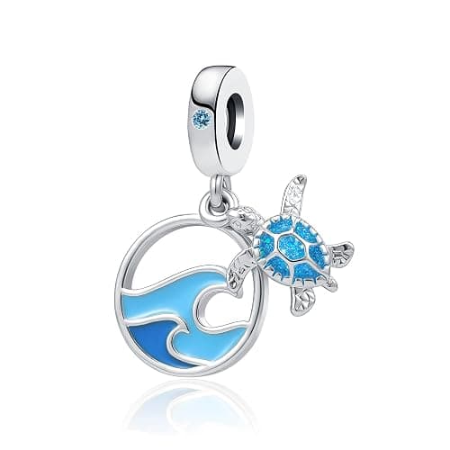 QeenseKc Sea Turtle Animal Tortoise Slipper Shoe Charm Hot Summer Beach Bule Enamel Bead for Pandora Bracelet - Image 1