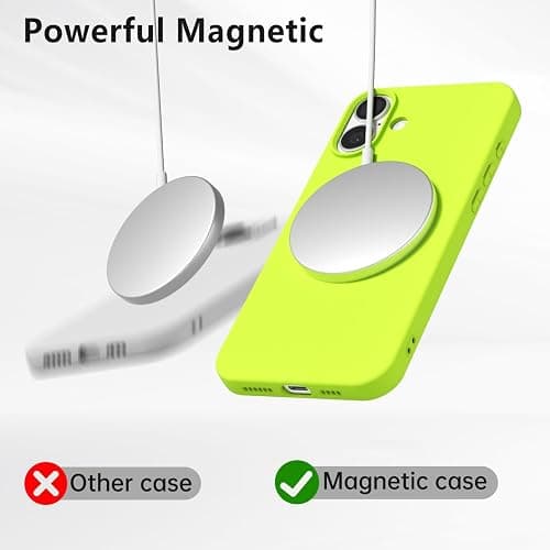 oakxco Silicone Case for iPhone 16 Plus Case Magnetic, Compatible with Magsafe Wireless Charging, Slim Thin Soft Rubber, Girly Cute Bright Hard Mag Safe Cover for Women, Fluorescent Neon Green Lime thumbnail 3