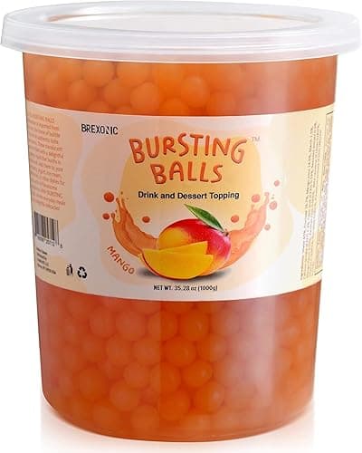 BREXONIC Popping Boba Pearls Bursting Tea Balls Drink & Dessert Topping Strawberry Mango Blueberry Passion Fruit Flavored Bubble Tea Tapioca Pearls (Mango, 2 LB 1 Pack) - Mango - 2 Pound (Pack of 1)