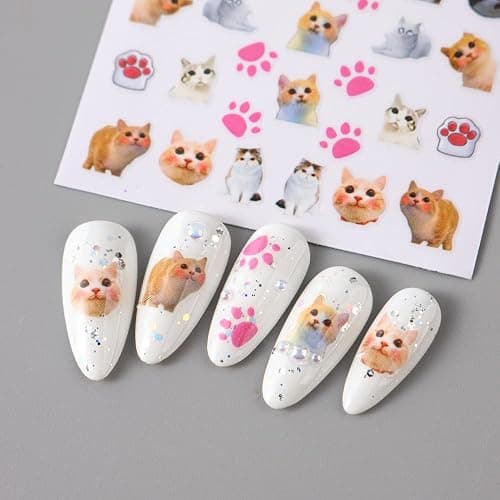 Cute Cat Nail Stickers 3 Sheets Heart Nail Decals Stickers for Nails Art Design Self-Adhesive Sticker DIY Nail Art Decoration Handmade Nails Supplies thumbnail 2