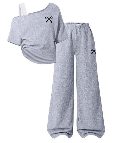 Kxuryueo Teen Girls Clothes Off the Shoulder Top and Wide Leg Pants Matching Outfit Set with Pockets Size 7-16 - Image 1