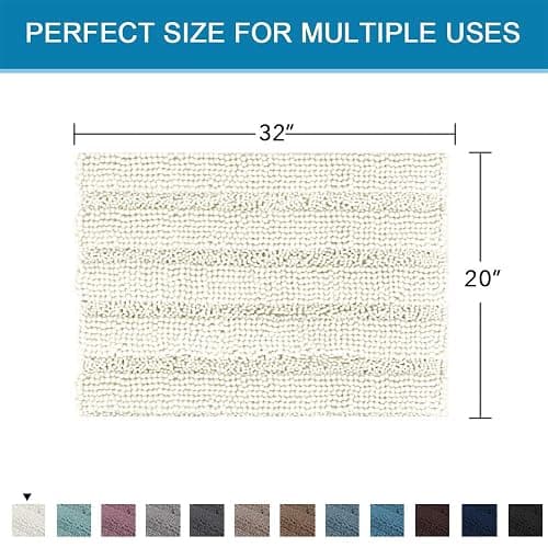 H.VERSAILTEX Bath Rugs for Bathroom Non Slip Bath Mats Extra Thick Chenille Striped Rug 20" x 32" Absorbent Non Skid Fluffy Soft Shaggy Washable Dry Fast Plush Mat for Indoor, Bath Room, Tub - Cream thumbnail 2
