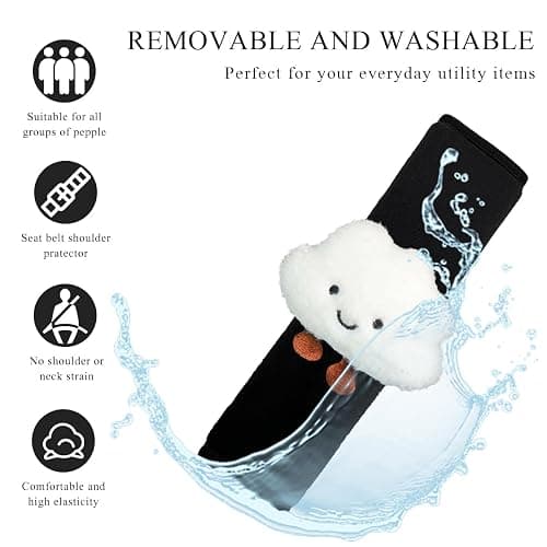 SHMZK 4 PCS Cartoon Smile Cloud Car Seat Belt Covers, Soft Seat Belt Shoulder Pad with Comfort Plush, Safety Strap Pads Neck Shoulder Protector for Auto Safety, Car Accessories (White) thumbnail 4