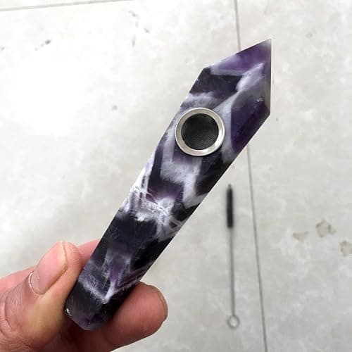 Natural Dream Amethyst Crystal Point Pipe with Metal Screen, Dream Amethyst Tower，Purple and White Multi-Color,crystal gift thumbnail 3