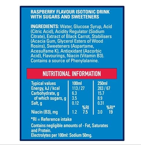 Lucozade Sport Body Fuel - Raspberry 4x500ml| Isotonic sports drink, with Electrolytes and Vitamin B3 | Still | Bursting with Flavour | Isotonic sports drink, Carbohydrates and electrolytes to fuel and hydrate, Vitamin B3, Still, Raspberry flavour thumbnail 7