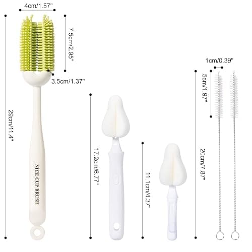 CAREBABYMORE 5-in-1 Baby Bottle Brush Kit, Silicone Bottle Brush for Baby Bottle and Breast Pumps, Sponge Nipple Brush with Replaceable Brush Head, Straw Brushes, Grey thumbnail 2