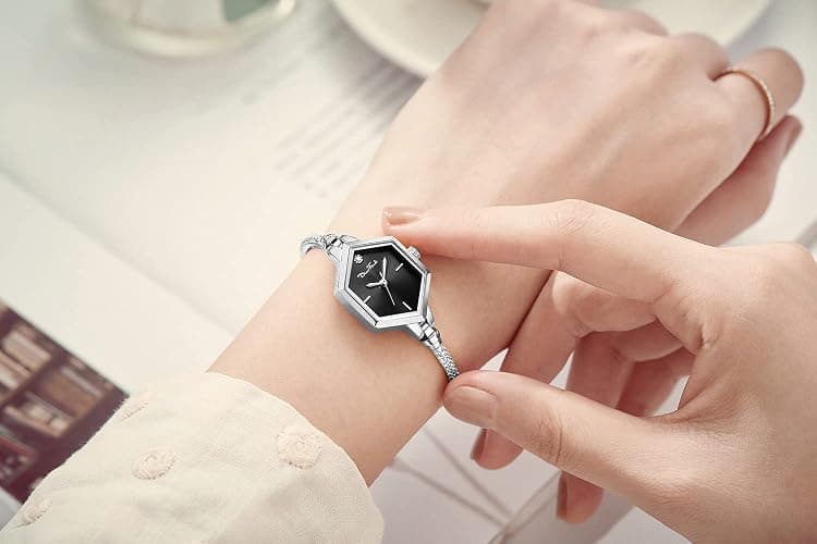 Rose Gold Petite Bracelet Watch for Women, Diamond Dress Analog Hexagonal Mini Women Watch Waterproof thumbnail 6