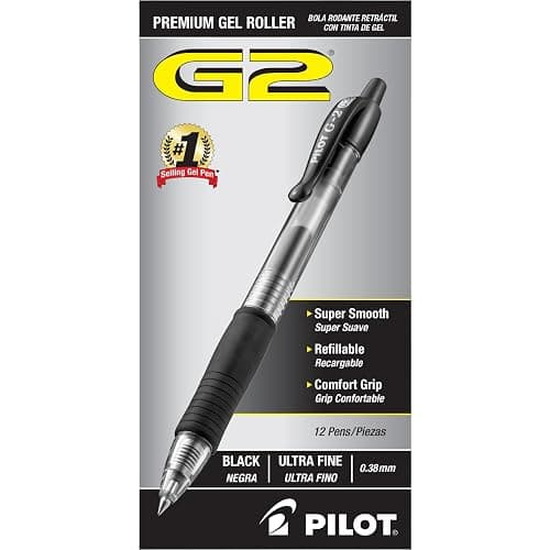 Pilot, G2 Premium Gel Roller Pens, Ultra Fine Point Gel Pens 0.38 mm, Pack of 12, Black - Image 1