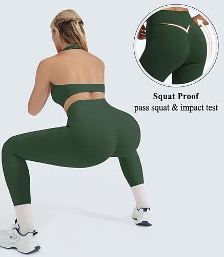 OMKAGI 2 Piece Workout Sets for Women Halter Sports Bras Gym Sets Booty Leggings Outfits thumbnail 5