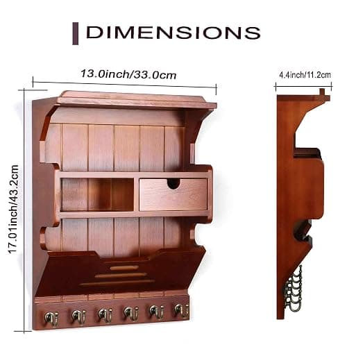 HEKFL Key Holder for Wall, Mail and Key Holder, Mail Organizer Wall Mount with Storage Drawer and 6 Hooks, Easy Installation Key Rack for Entryway and Home Decor, Luxury Auburn thumbnail 2