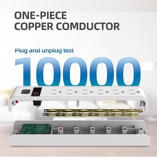 TiFFCOFiO Surge Protector Power Strip, 6 Feet Extension Cord, 600 Joules Surge Protection, Multiple Protection 6 Outlet Strip, 14 AWG Cord, 15A/1875W, ETL Listed, 2 Packs thumbnail 4