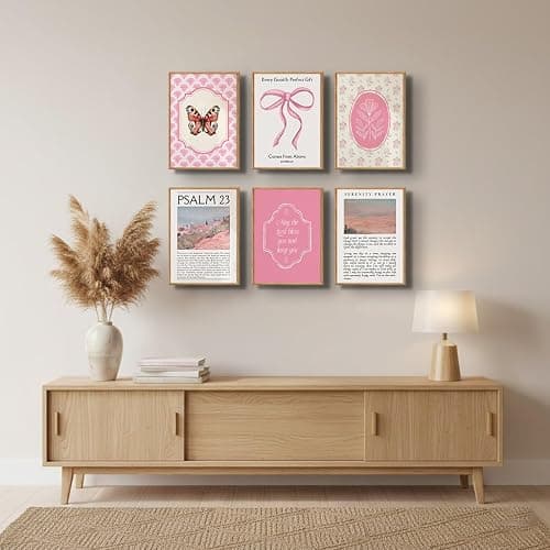 6Pcs Pink Christian Bible Verse Wall Art Floral Scripture Quotes Bow Butterfly Religious Pictures Preppy Aesthetic Prints Trendy Faith Painting for Girls Bedroom Home Decor 12x16 Inch Unframed Posters thumbnail 7
