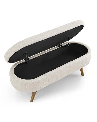 ECLYL Oval Storage Bench 43.5" Linen Fabric Upholstered Entryway Bench with Solid Wood Legs Ottoman Bench Indoor Bench for Living Room/Bedroom/End of Bed/Entryway (Beige) thumbnail 6