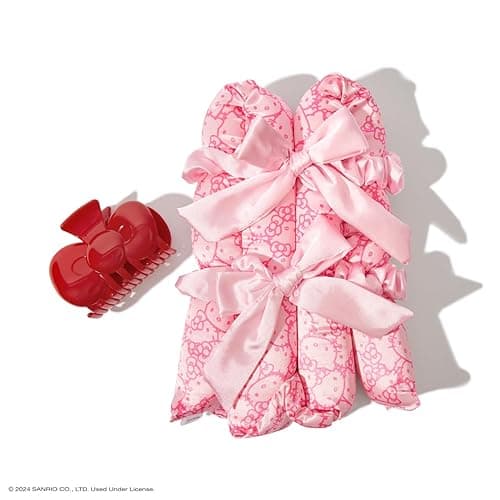 Hello Kitty x Kitsch XL Satin Heatless Curling Set- Heatless Hair Curler To Sleep In for Frizz-Free & Soft Curls, Comes with Bow Shape Design Hair Claw and Satin Scrunchies, Gifts for Women, 4pc Set - Pink Kitty Faces thumbnail 8