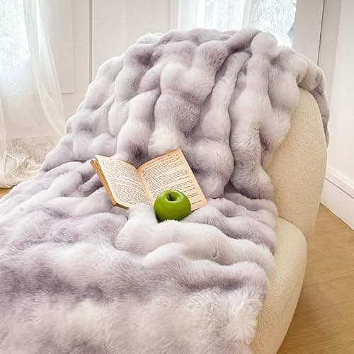 H&D Faux Fur Throw Blanket for Couch,Fluffy Cozy Soft Plush Luxury Thick Fuzzy Fleece Blanket for Couch Bed Sofa Bedroom Living Room,Comfy Bubble Blanket thumbnail 2