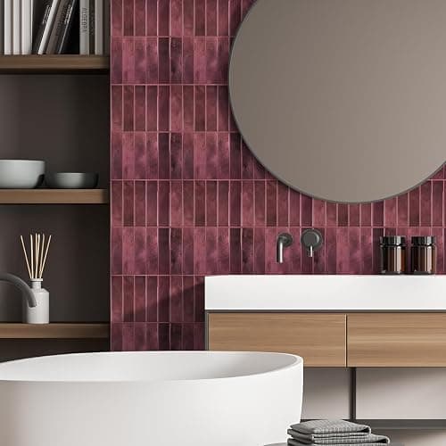 Alwayspon 22.9x29cmx10Pcs Self-Adhesive 3D Vinyl Wall Tile Sticker Transfers, Peel and Stick Waterproof Splashback Stick on Tile Decals for Kitchen Bathroom Wall, Retro Red thumbnail 9