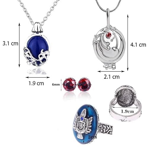 UoYu 4 pcs Opening Vervain Locket Pendant Necklace and Daywalking Katherine Necklace Pendant Charm Necklace-Royal Blue Diamond Stud Earrings S Ring thumbnail 6