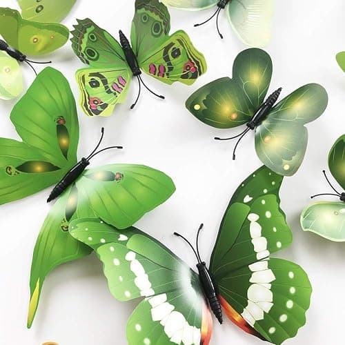 36pcs 3D Colorful Butterfly Wall Stickers DIY Art Decor Crafts for Party Nursery Classroom Offices Kids Girl Boy Baby Bedroom Bathroom Living Room Magnets and Glue Sticker Set1(Green-Single Wing) thumbnail 2