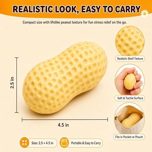 Crunchy Peanut Squishies ASMR Toy, Bead Filled Realistic Bar Stress Ball | Soft Sensory Play Moldable Squishies body is easy to press, stretch, and reshape for relaxing hands-on play thumbnail 2