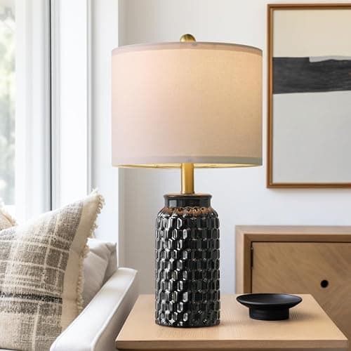 USumkky 20.5" Black Modern Ceramic Bedside Lamp Set of 2 for Bedroom Decor Farmhouse Table Lamp for Living Room Office Dorm thumbnail 3