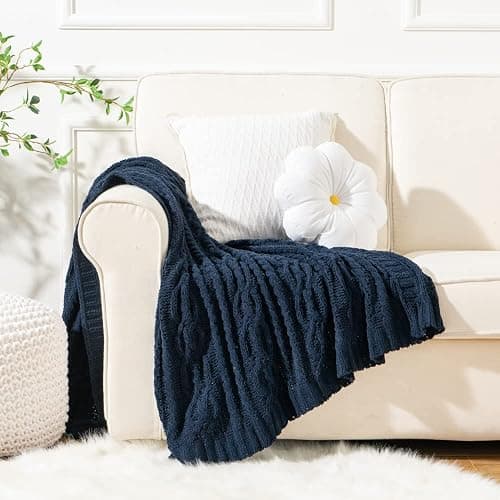 Battilo Navy BlueThrow Blanket for Couch, 51"x67", Chenille Knit Throw Blanket, Super Soft Warm Blanket, Decorative Christmas Textured Throw Blanket for Bed,Living Room thumbnail 8
