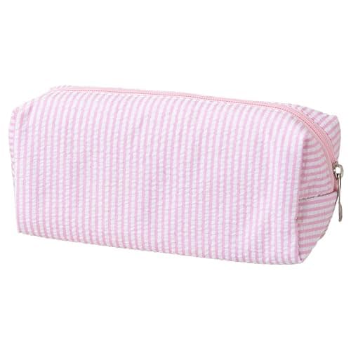 HFHungkeong Cute Pencil Case, Seersucker Pencil Bag Desktop Stationery Finishing Large Capacity Embroidery Striped Travel Storage Bag, Multifunctional Cosmetic Pouch(Pink White) - Image 1