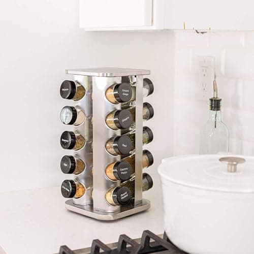 Orii 20 Jar Spice Rack with Spices Included - Revolving Tower Organizer for Kitchen Spices and Seasonings, (Stainless Steel) thumbnail 2