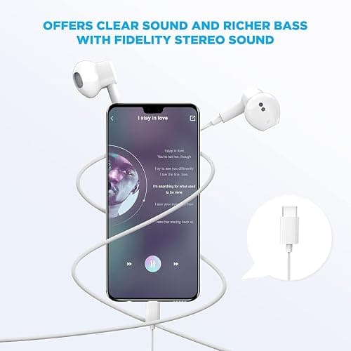 2 Packs USB C Headphones for iPhone 16/15 Earbuds with Microphone & Volume Control HiFi Stereo Type C Earphones for Galaxy S23/S22/S21/S20/Ultra Note 10/20, for iPad Pro Pixel 7/6/6a/5/4 OnePlus 9 8 - White thumbnail 4