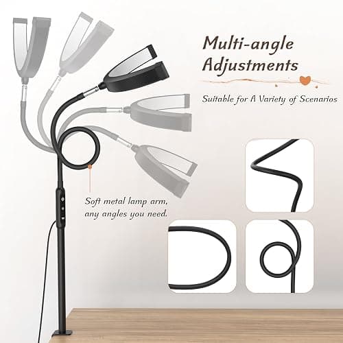 Mznoo Half Moon Light with Clamp, LED Manicure Table Lamp, Desk Lamp for Nail Desk, Eyelash Extensions, Skincare and Tattoo, 5 Brightness Levels and 5 Color Modes, Remote Control (Black) thumbnail 3