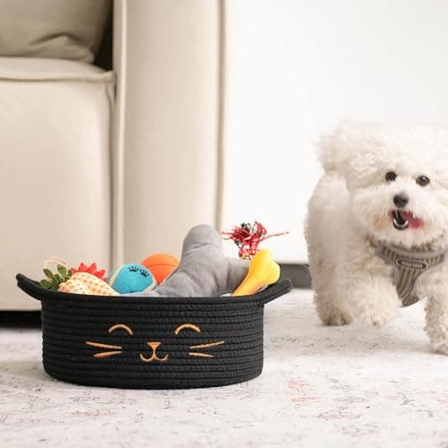 HiChen Small Storage Basket, Black Cute Pet Toy Storage for Cats, Dogs, Decorative Rope Bin for Organizing, Empty Gift Basket for Baby, Black, 9.8 x 4 inches thumbnail 4