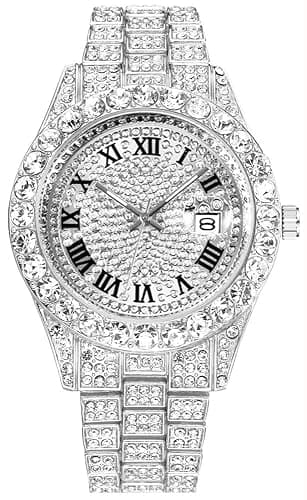 HUNRUY Hip Hop Watches for Men Iced-Out Bling Diamond Luxury Quartz Watches with Date - Image 1