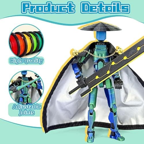 SGYYSG T13 Assembly Completed Action Figures,T-13 Action Figure, Robo 13 3D Printed Action Figure - The Ultimate Hero for Action-Packed Playtime,5.2 Inch, Blue Green thumbnail 3