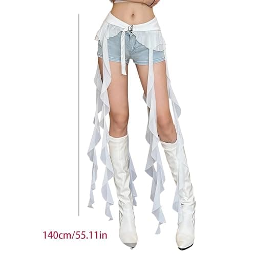 Women Lace Cover Up Skirt Y2k Hip Scarf Belt Tie Side Sheer Lace Wrap Skirt Asymmetrical Flowy Layered Skirts thumbnail 5