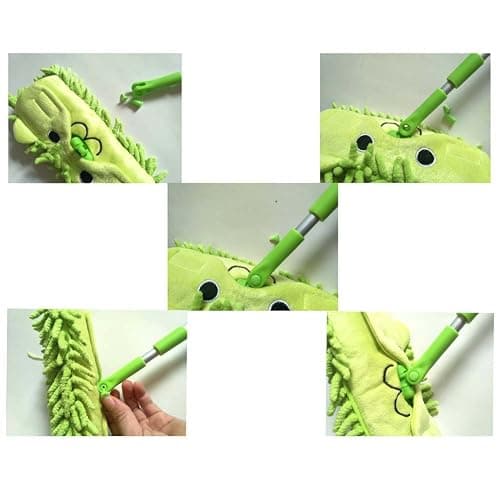 Xifando Mini Microfiber Chenille Cartoon Flat Dust Mop for Children,Detachable,360 Degree Rotation, Extension-Type (Green) thumbnail 8
