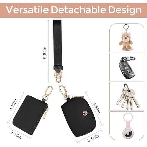 JEEBURYEE Dual Pouch Wristlet Keychain Wallet with 2 Wrist Straps - Small and Portable Mini Zipper Coin Purse Card Wallets for Women Men Gold Hardware Navy+Ice Blue thumbnail 2
