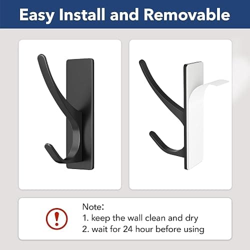 pickpiff Self Adhesive Coat Hooks for Hanging: Heavy Duty Stainless Wall Hook for Towel, Backpack, Hat, Sturdy Metal Hanger for Bathroom, Bedroom, Door, 4-Pack, Matt Black thumbnail 4