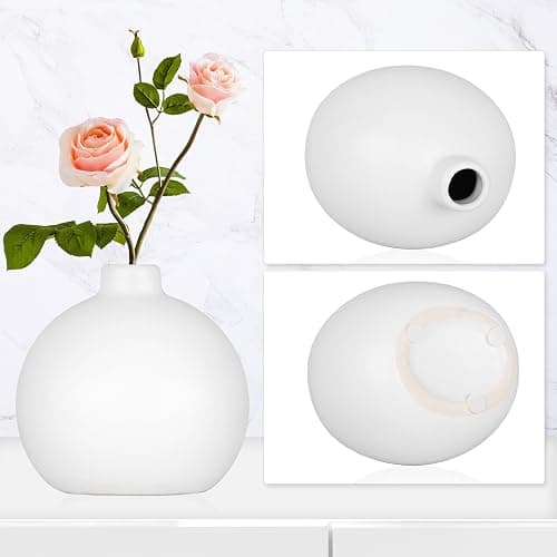 YAJODI Ceramic Vase Small White Vase- Flower Vases for Home Decor, Dry Flower Vases for Modern Farmhouse, Living Room Decoration, Table Décor, Bookshelf, Mantle, Entryway (White) thumbnail 5