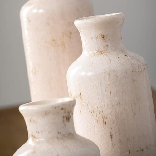 Sullivans White Ceramic Vase Set, Farmhouse Decor, Home Decorative Vase, Vases For Your Kitchen, Bedroom, Office, Living Room, Bathroom, & Shelf Centerpiece Table Decorations (CM2333) - Distressed White thumbnail 5