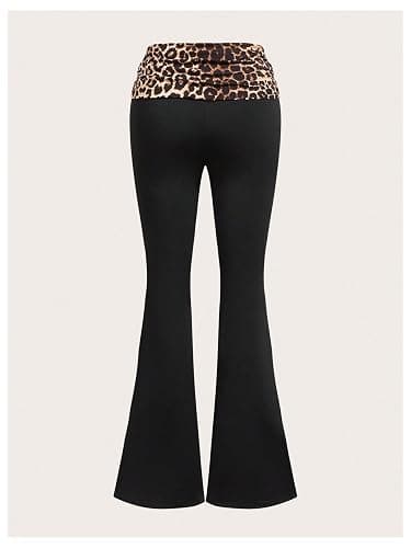 RoseSeek Women's Leopard Print Color Block Flare Pants Elastic High Waisted Bell Bottoms thumbnail 3
