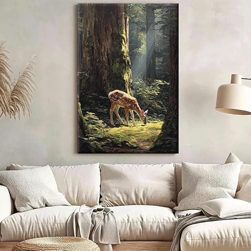 Fawn Deer Sunlit Ancient Forest Canvas Wall Decor | waterproof canvas, fade-resistant print, 5 sizes, gallery wrapped ready to hang for living room, bedroom, or cabin. thumbnail 7