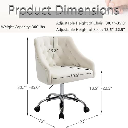 MOJAY Velvet Office Swivel Chair, Vanity Fabric Desk Pretty Fancy Gold Office Chairs for Girls, 360°Swivel Height Adjustable Reception Chair (White) thumbnail 3