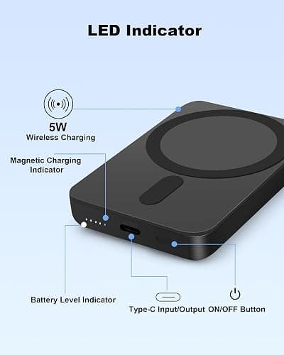 Miady 2-Pack MagSafe-Compatible Portable Charger, 5000mAh Mini Magnetic Power Bank, Compact 5W Wireless Battery Pack for iPhone 17/16/15/14/13/12 thumbnail 7