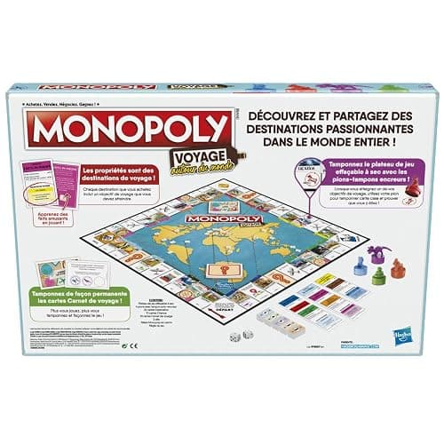 Monopoly Hasbro Reise um die Welt, für Familie und Kinder, ab 8 Jahren, mit Stempelsteinen und trocken abwischbarem Tablett, Mehrfarbig thumbnail 6