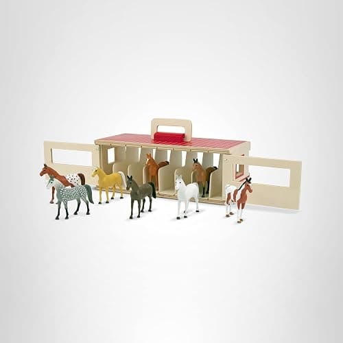 Melissa & Doug Take-Along Show-Horse Stable Play Set– Pretend Play Wooden Barn Toy with 8 Horse Toys & Carrying Case, Portable Preschool Travel Toys for Kids Ages 3+ thumbnail 9