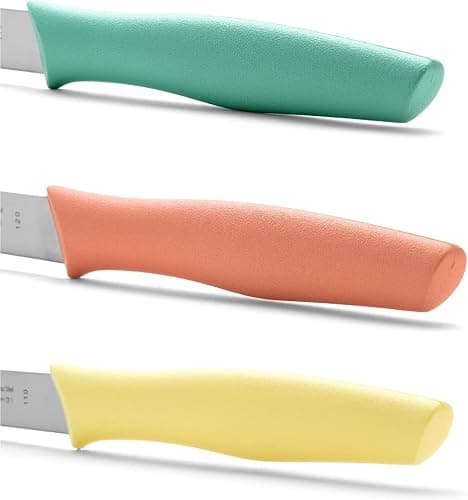 Arcos Paring Knife Set of 3 Pieces 4 Inch Stainless Steel. Colorful Kitchen Knives for Peeling Fruits and Vegetables. Ergonomic Polypropylene Handle. Series Nova. Color Orange, Yellow and Blue. thumbnail 5