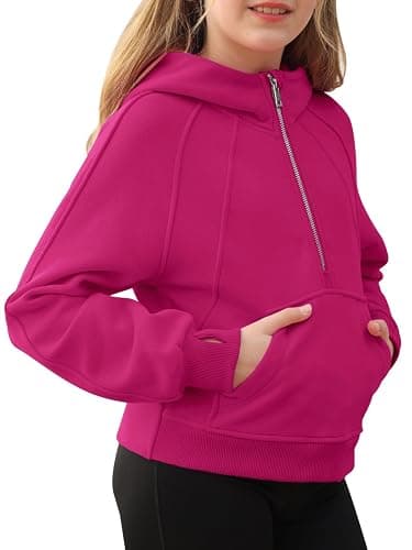 Doshoop Girls Half Ziper Collar Cropped Hoodies Long Sleeve Fleece Zip Up Pullover Sweatshirts thumbnail 3