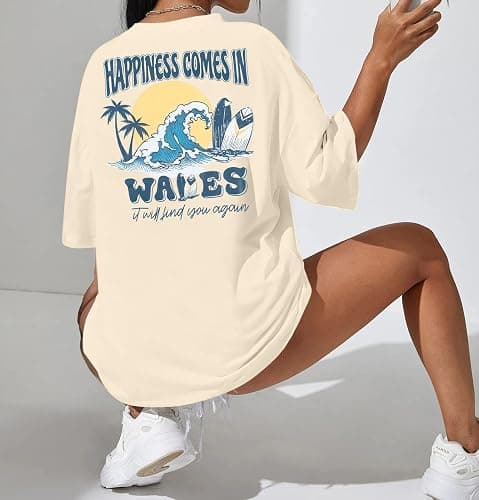 Graphic Tees Women Oversized T-Shirts: Summer Hawaiian Beach Tops Shirts Hawaii Tropical Beachy Short Sleeve Outfit thumbnail 4