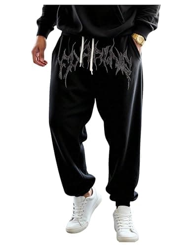 SHENHE Men's Gothic Graphic Jogger Sweatpants Drawstring Waist Workout Casual Track Pants - Image 1