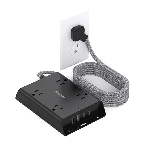 Surge Protector Power Strip, Addtam 5 ft Flat Plug Extension Cord with 4 USB Wall Charger(2 USB C Port), 4 Widely Outlets Desk Charging Station, Home Office and College Dorm Room Essentials, Black - Image 1