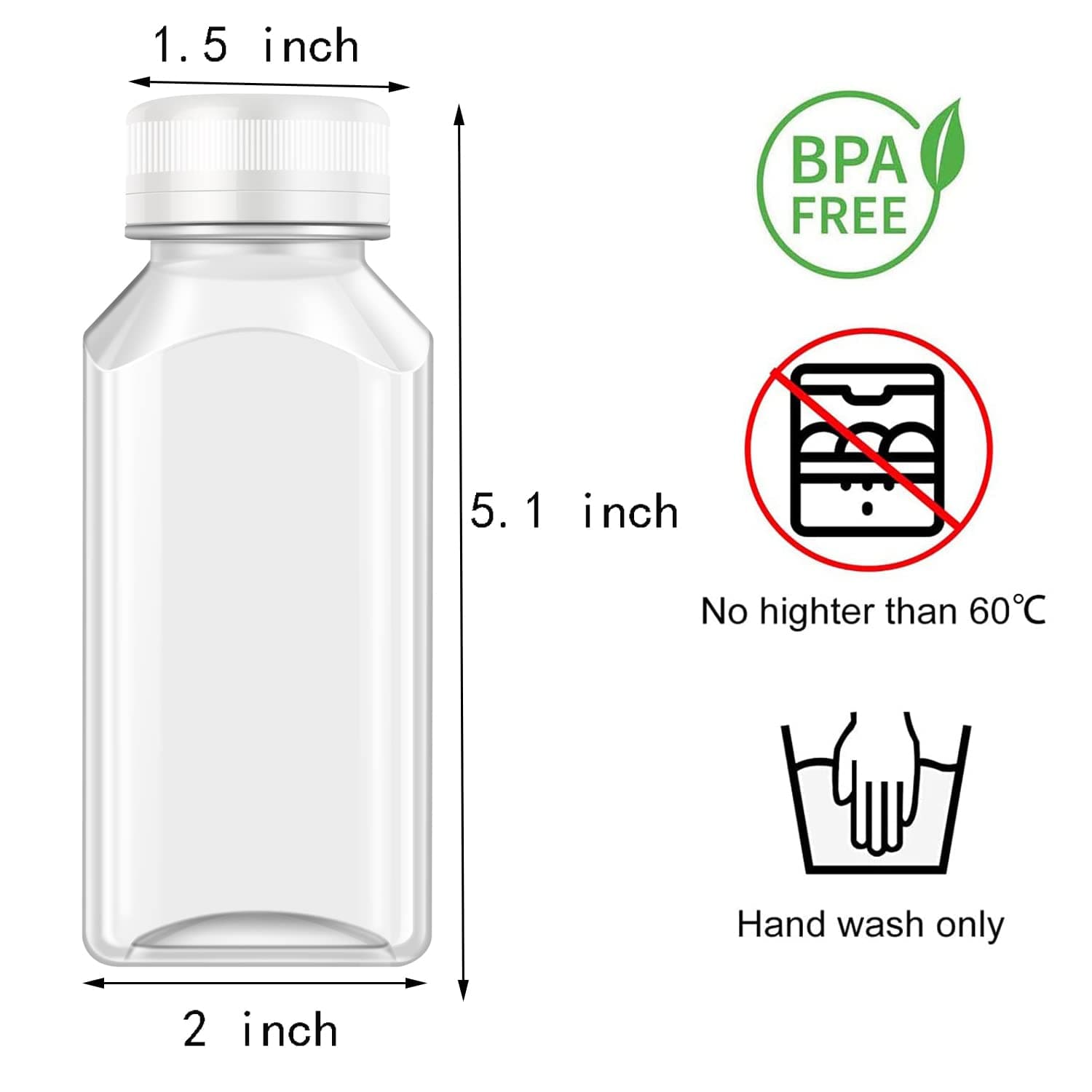 8 Pcs 8 Oz Juice Bottles Plastic Mini Fridge Bottles, Leak Proof, Beverage Containers for Juice, Smoothie, Milk, White Lid thumbnail 2